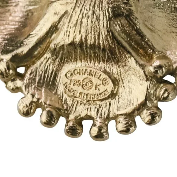 CHANEL Gold Pearl Logo Earrings